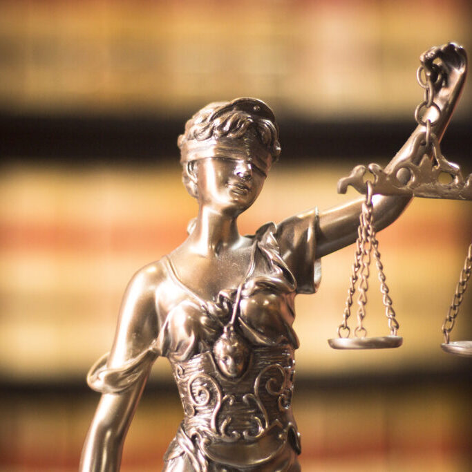 Legal office of lawyers and attorneys  legal bronze model statue of Themis goddess of justice.